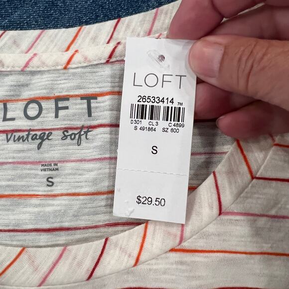 NWT LOFT White W/Pink, Orange & Red Stripes Long Sleeve Cotton Tee - SIZE SMALL - Picture 6 of 8